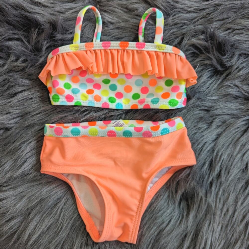 OP Peach Pokladot Ruffle Infant Girl Bikini sz 3-6M